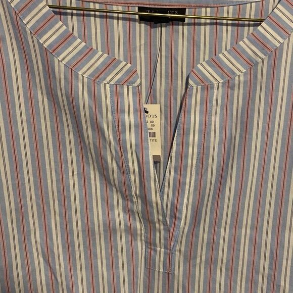 NWT Talbots Striped Split Neck Poplin Tie Sleeve Cotton Blouse Top Size 1XP - Picture 5 of 8